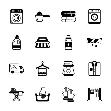 Çamaşır ve temizlik sembolleri koleksiyonunu al.