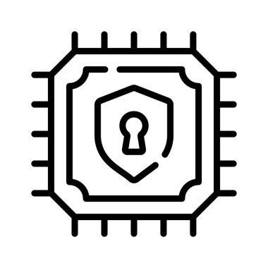 Şifrelenmiş güvenli işlemci çipinin modaya uygun ana hat simgesi