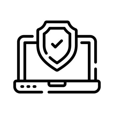 İyi korunan güvenli dizüstü bilgisayarın birinci sınıf doğrusal simgesi