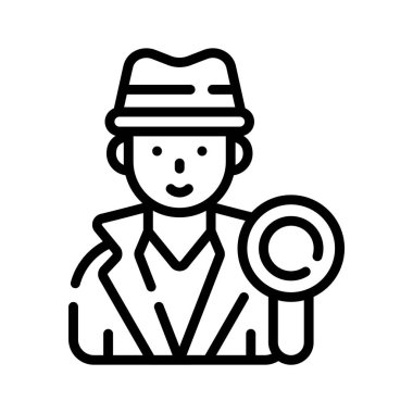 Büyüteci olan özel dedektifin moda doğrusal simgesi