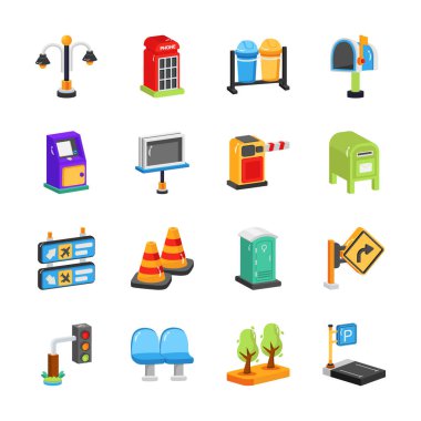 Kamu tesisi 2d biçimindeki simgelerin son koleksiyonunu kullanmaya hazır