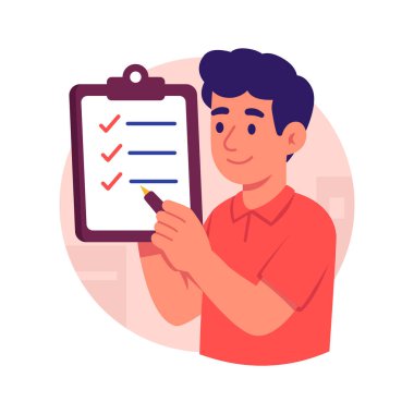 Sipariş onayı ve yönetimi için kontrol listesini gözden geçiren adam.