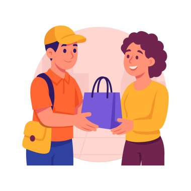 Kadın müşteri teslimat siparişi alıyor, kurye teslimatı illüstrasyonu