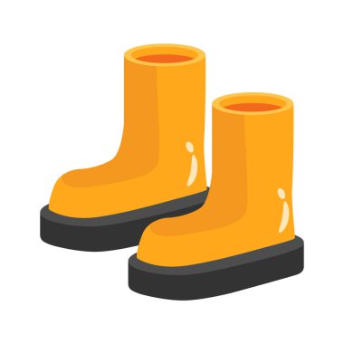 Islak ya da çamurlu temizlikte kullanılan su geçirmez botlar, lastik bot vektör tasarımı