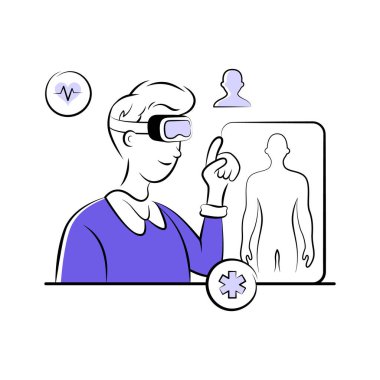 İnsan anatomisini görmek için AR gözlüğü kullanan adam, resimleme yapmaya hazır.