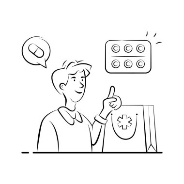 İllüstrasyon kullanılmaya hazır ilaç çantası alan bir kişinin görüntüsü