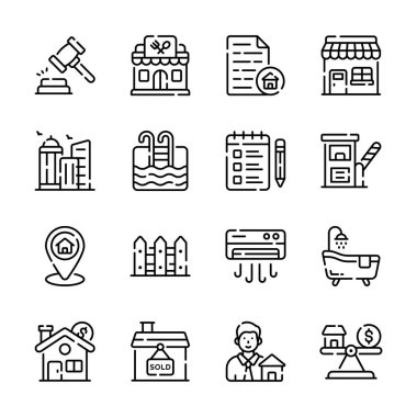 Gayrimenkul hizmetleri tarzı simge koleksiyonumuza bakın.