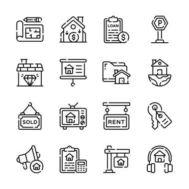 Emlak dünyasının ana hatları simgelerinin bu premium koleksiyonunu alın