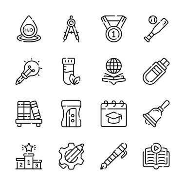 Kullanımı kolay bilim ve okul malzemeleri ana hatları simgeleri