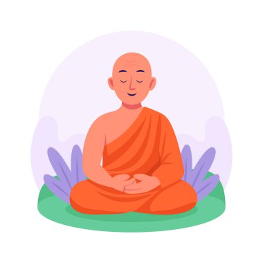 Meditasyon pozisyonunda oturan bir Budist rahibin düz bir çizimi.