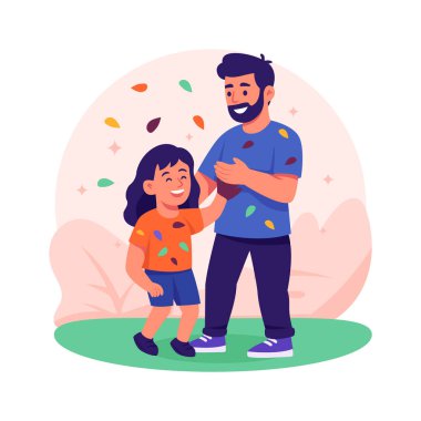 Bir adam ve küçük bir kız açık hava kültürel etkinliği sırasında mutlu bir şekilde dans ediyorlar..