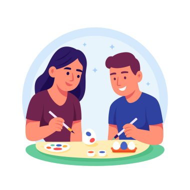 Paskalya yumurtası boyayan bir kız ve erkek.