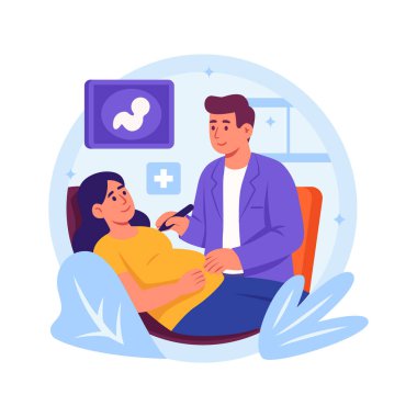 Ultrason taramasından geçen hamile bir kadının düz çizimi..