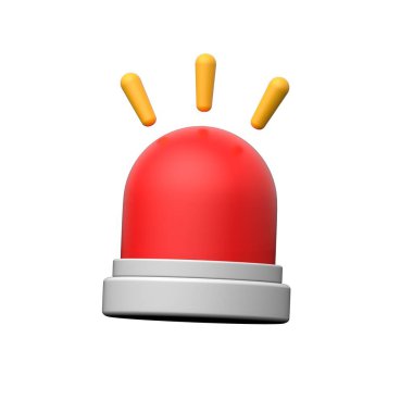 Beyaz arkaplanda izole edilmiş kırmızı bir acil durum ışığının canlı bir 3D yansıması.