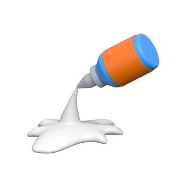 Karikatür yapıştırıcı şişesinin 3 boyutlu bir çizimi, birinci sınıf kullanıma hazır.