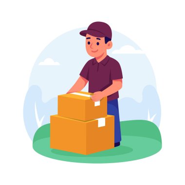 Kurye karton teslimat kutularını güvenli bir şekilde düzenler ve istifler..