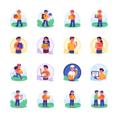 Düz çizimler çeşitli dağıtım personelini betimliyor