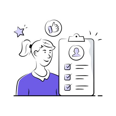 Çevrimiçi anketi dolduran müşteriyi gösteren bu inanılmaz el çizimi ekommerce illüstrasyonunu alın