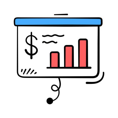 Raporlar, grafikler, analizler ve büyüme için mali sunum tahtası simgesi.