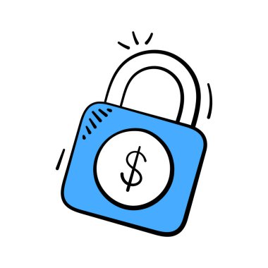 Dolar işaretli bir asma kilidin el çizimi simgesi, mali güvenliği simgeliyor..