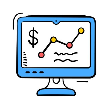 Bir dolar işareti ile finansal eğilim grafiğini gösteren bir bilgisayar ekranının biçimlendirilmiş simgesi