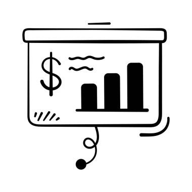 Raporlar, grafikler, analizler ve büyüme için mali sunum tahtası simgesi.