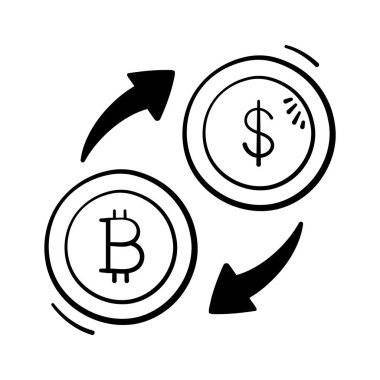 El çizimi grafikte Bitcoin ve ABD Doları arasında basit ve net bir takas tasvir ediliyor.