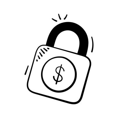 Dolar işaretli bir asma kilidin el çizimi simgesi, mali güvenliği simgeliyor..