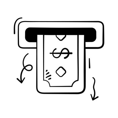 Bankacılık, finans, para çekme ve ödemeler için ATM makine simgesi.