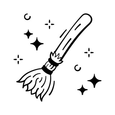 Ürkütücü ve büyülü Cadılar Bayramı için klasik cadı süpürgesi ikonu