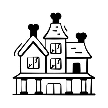 Korku ve Cadılar Bayramı sahneleri için ürkütücü perili ev ikonu