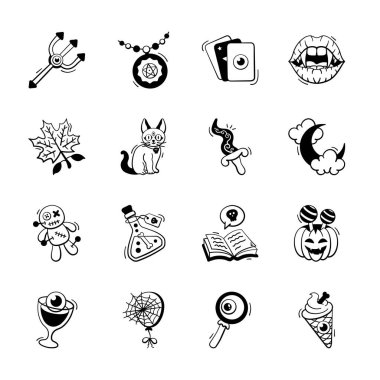 Bu hayret verici cadılar bayramı çizilmiş karalama tarzı simgeleri indir