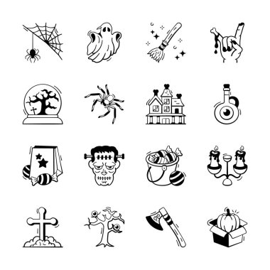 Bu muhteşem cadılar bayramı karalama ikonlarını kapın, premium kullanıma hazır