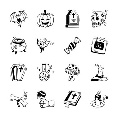 Burada modern karalama tasarım tarzında bir cadılar bayramı simgesi var