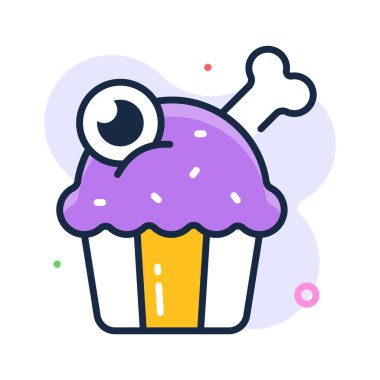 Cadılar Bayramı tatlıları için kemik süslemeli ürkütücü kek, premium vektör.