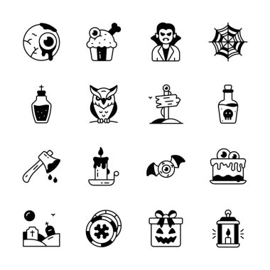 Have a look at this amazing set of halloween icons in trendy design style