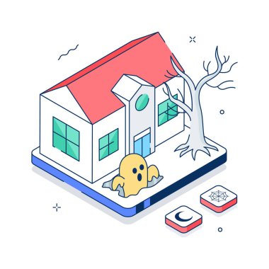 Cadılar Bayramı hayaletli ve ürkütücü ölü ağaçlı perili bir ev.