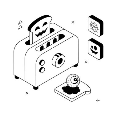 Modern tarzda cadılar bayramı tostunun iyi tasarlanmış izometrik çizimi