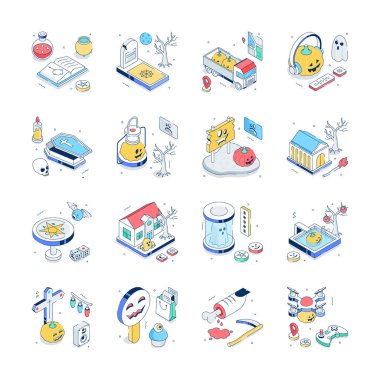 Taslak biçiminde bir Cadılar Bayramı izometrik illüstrasyonuName