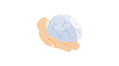 Elde insan beyni, konsept izometrik ikon video yapay zeka beyni