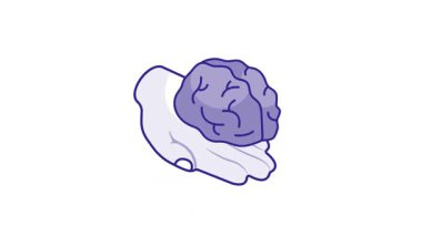 Elde insan beyni, konsept izometrik ikon video yapay zeka beyni