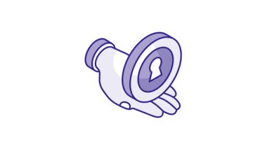 Güvenlik hizmetlerinin modern izometrik simgesi, kullanmaya ve indirmeye hazır