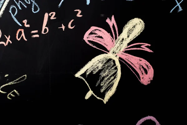 Drawing Colored Chalk Black Slate Wall Bell Formulas — Stock Photo, Image