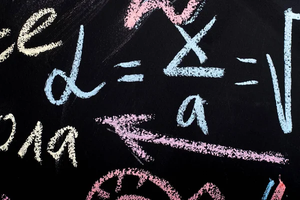 Mathematical Formulas Written Colored Chalk Slate Wall — Stock Photo, Image