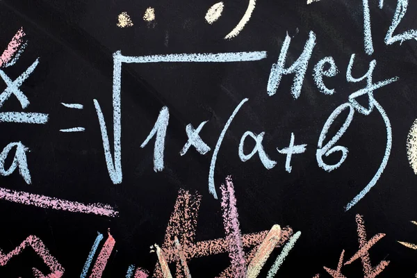 Mathematical Formulas Written Chalk Slate Wall — Stock Photo, Image