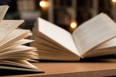 Masanın üzerinde açık kitaplar var.