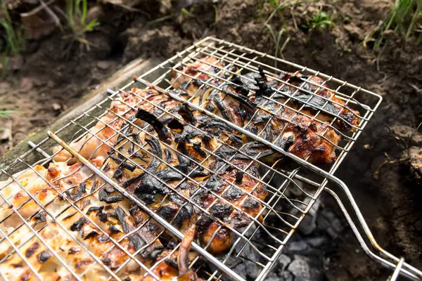 Barbekü sırasında ızgarada fazla pişmiş tavuk. Yanlış giden ızgaranın, yanmış kenarların ve fazla yanmış etin sergilenmesinin mükemmel bir örneği. Izgara ipuçları ya da yemek aksilikleri üzerine makaleler yazmak için harika.