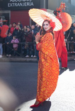 Madrid Spain. January 22, 2023; Chinese new year parade 2023. Year of the water rabbit.
