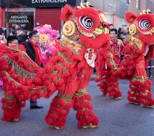 Madrid Spain. January 22, 2023; Chinese new year parade 2023. Year of the water rabbit.