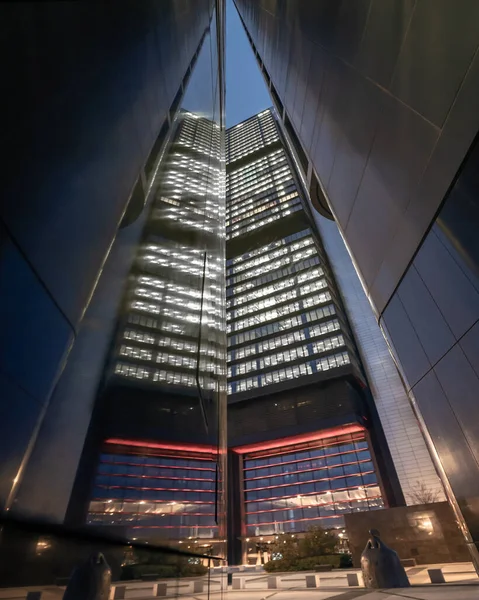 Madrid Spain March 2023 Foster Tower Reflected One Walls Pwc — стоковое фото